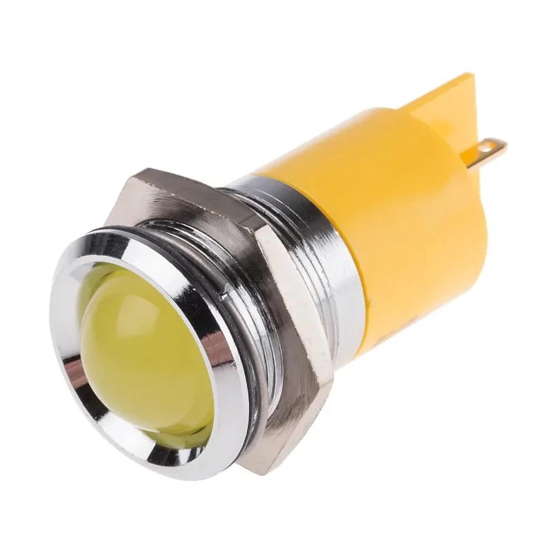 RS PRO Yellow Panel Mount Indicator 24V 20mA Solder Tab Termination Prominent Bezel 211-128