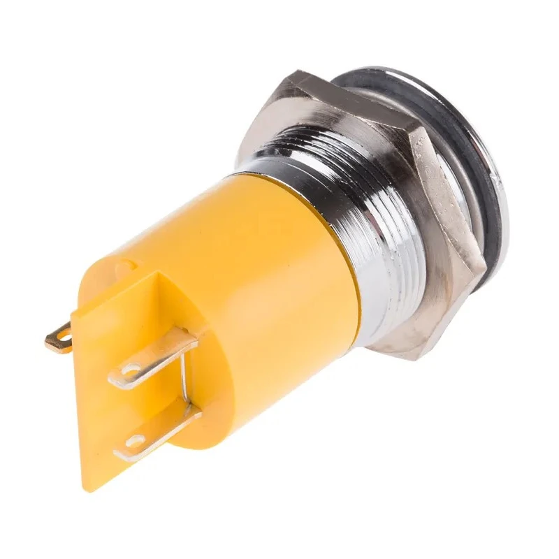 RS PRO Yellow Panel Mount Indicator 24V 20mA Solder Tab Termination Prominent Bezel 211-128