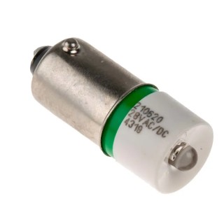 RS PRO Green Indicator Lamp Single Chip, 28 V AC/DC, BA9 Base, 10 mm Diameter 210-620