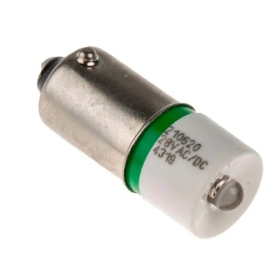 RS PRO Green Indicator Lamp Single Chip, 28 V AC/DC, BA9 Base, 10 mm Diameter 210-620