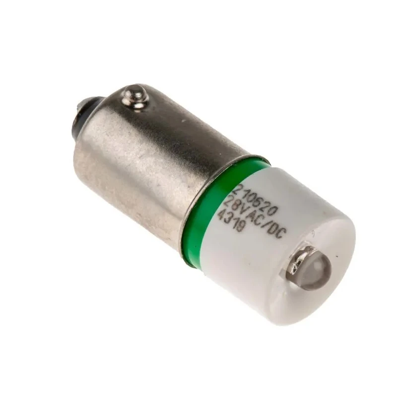 RS PRO Green Indicator Lamp Single Chip, 28 V AC/DC, BA9 Base, 10 mm Diameter 210-620