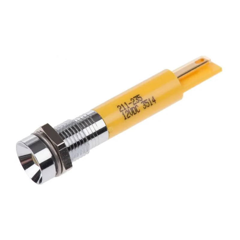 RS PRO Yellow Panel Mount Indicator 12V DC 20mA Solder Tab Recessed Bezel 211-235