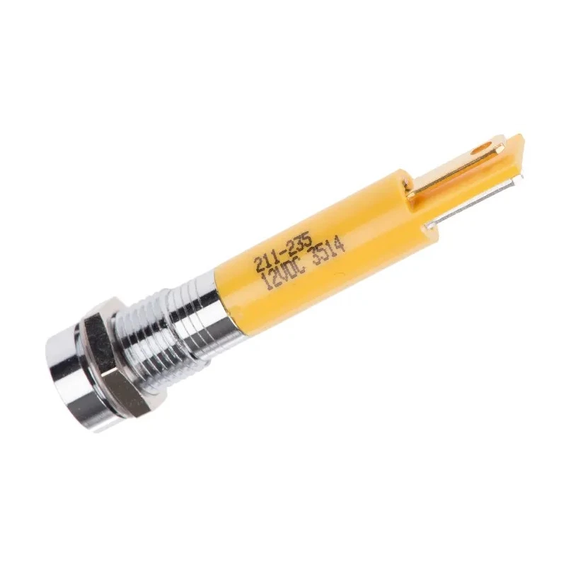 RS PRO Yellow Panel Mount Indicator 12V DC 20mA Solder Tab Recessed Bezel 211-235