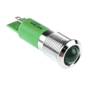 RS PRO Green Panel Mount Indicator 12V DC 20mA Solder Tab Termination Prominent Bezel 211-279