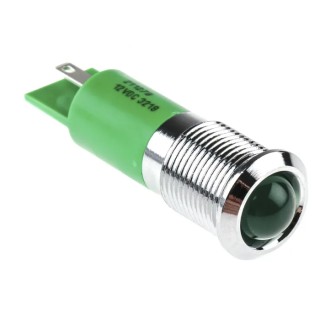 RS PRO Green Panel Mount Indicator 12V DC 20mA Solder Tab Termination Prominent Bezel 211-279