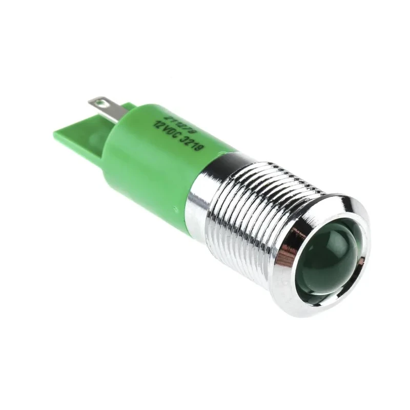RS PRO Green Panel Mount Indicator 12V DC 20mA Solder Tab Termination Prominent Bezel 211-279
