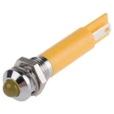 RS PRO Yellow Panel Mount Indicator, 12V DC, 20mA, Solder Tab Termination, Silver Bezel, 8mm Mount Hole 211-263