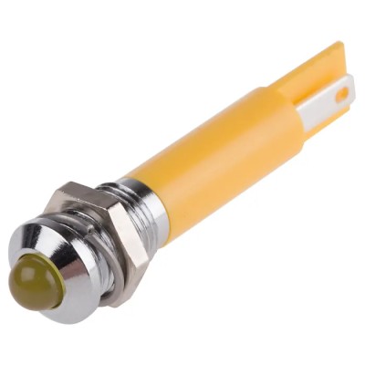 RS PRO Yellow Panel Mount Indicator, 12V DC, 20mA, Solder Tab Termination, Silver Bezel, 8mm Mount Hole 211-263