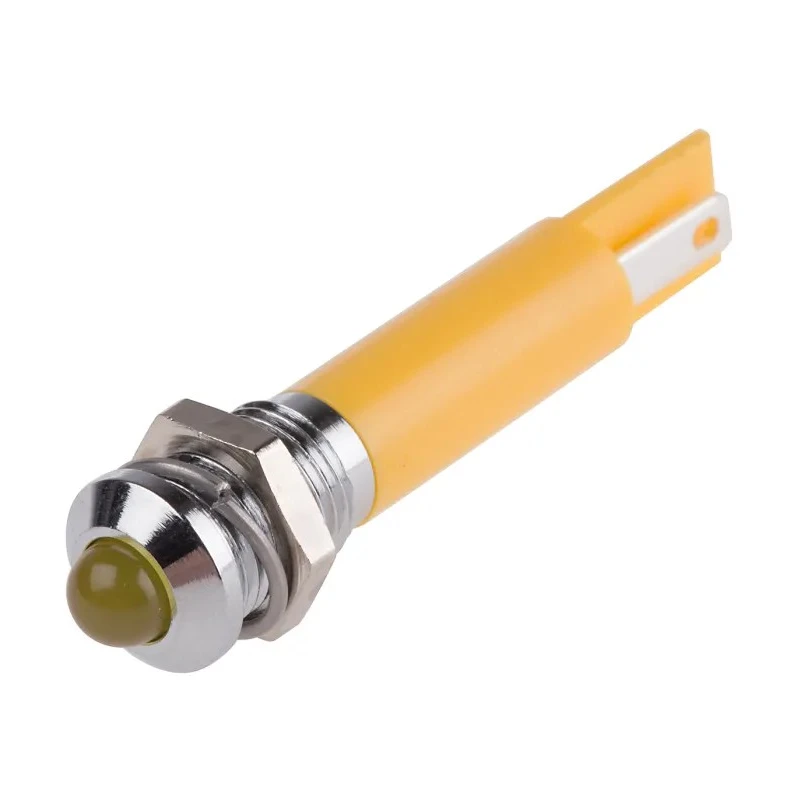 RS PRO Yellow Panel Mount Indicator, 12V DC, 20mA, Solder Tab Termination, Silver Bezel, 8mm Mount Hole 211-263