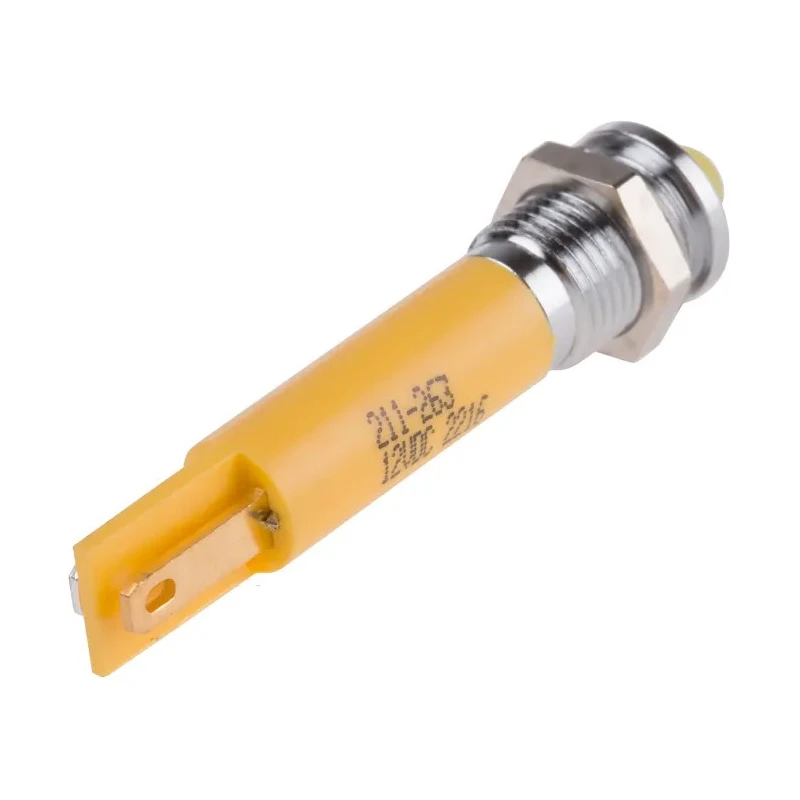 RS PRO Yellow Panel Mount Indicator, 12V DC, 20mA, Solder Tab Termination, Silver Bezel, 8mm Mount Hole 211-263