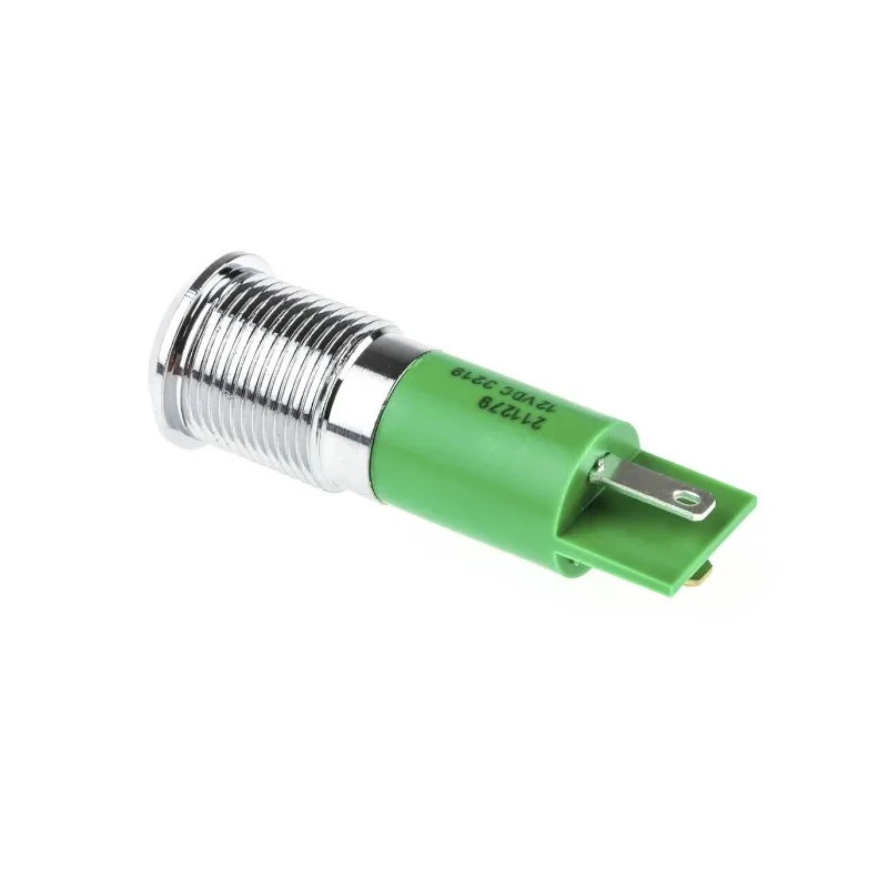 RS PRO Green Panel Mount Indicator 12V DC 20mA Solder Tab Termination Prominent Bezel 211-279
