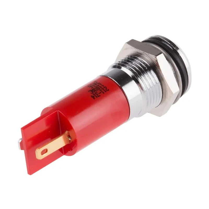 RS PRO Red Panel Mount Indicator 110V AC Solder Tab Termination IP40 Silver Bezel 211-314