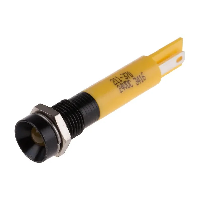 RS PRO Yellow Panel Mount Indicator 24V DC 20mA Solder Tab Termination Recessed Bezel 211-370