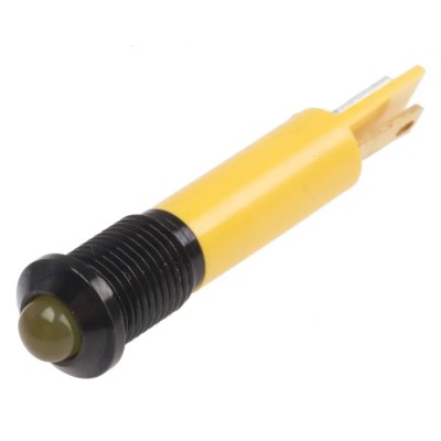 RS PRO Yellow Panel Mount Indicator LED 12V DC 20mA Solder Tab Termination Prominent Bezel 211-409