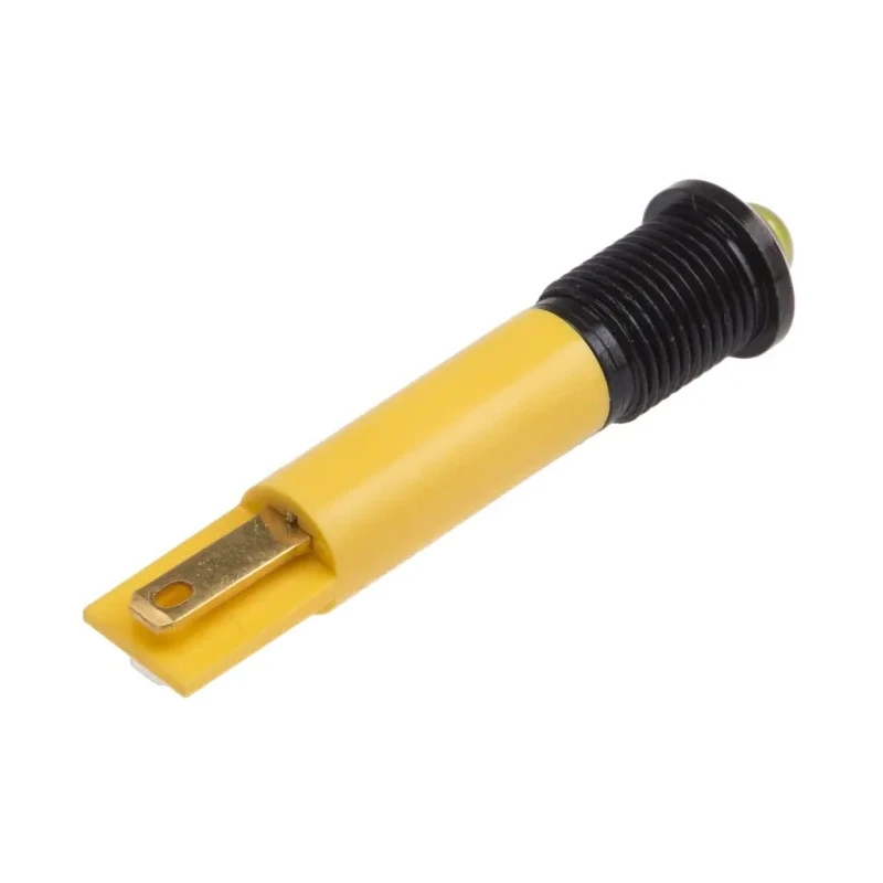 RS PRO Yellow Panel Mount Indicator LED 12V DC 20mA Solder Tab Termination Prominent Bezel 211-409