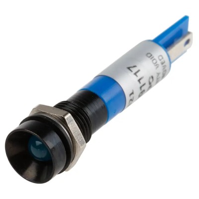 RS PRO Blue Panel Mount Indicator 24V DC 17mA Solder Tab Termination IP67 Recessed 211-421