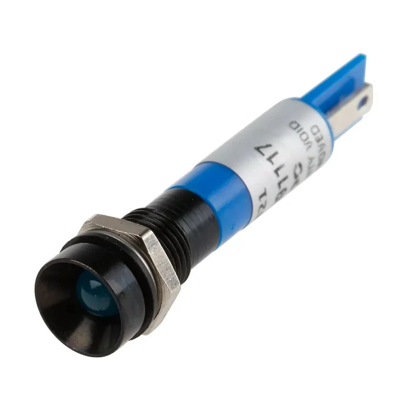 RS PRO Blue Panel Mount Indicator 24V DC 17mA Solder Tab Termination IP67 Recessed 211-421