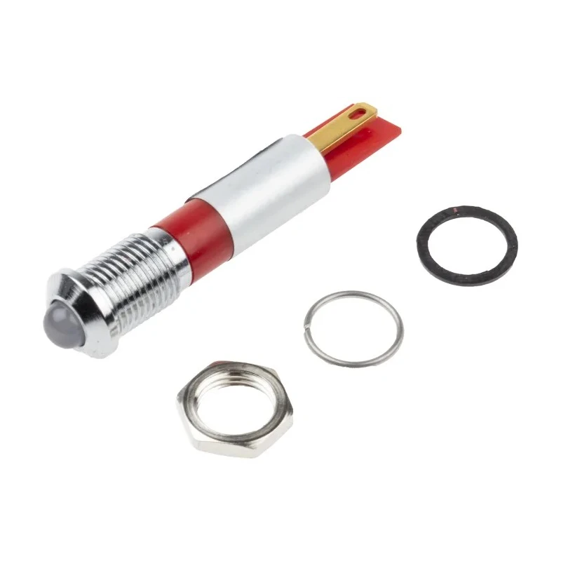 RS PRO Red Panel Mount Indicator, 24 V AC/DC, 20mA, Solder Tab Termination, IP67, Prominent Bezel 211-516