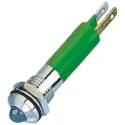 RS PRO Green Panel Mount Indicator, 24 V AC/DC, 20mA, Solder Tab Termination, IP67, Prominent Bezel, Silver, 44mm 211-522