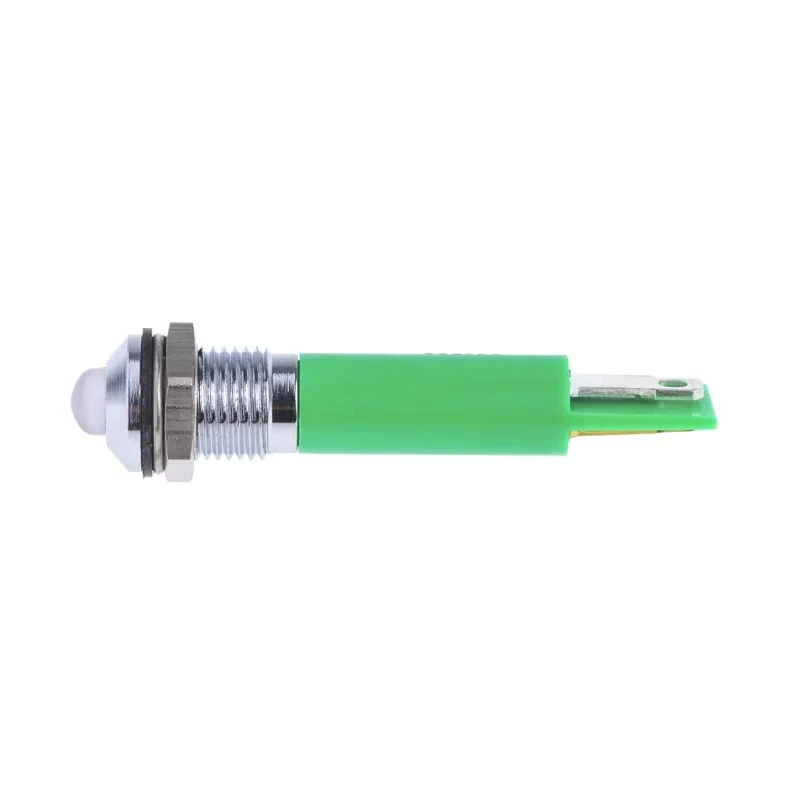 RS PRO Green Panel Mount Indicator, 24 V AC/DC, 20mA, Solder Tab Termination, IP67, Prominent Bezel, Silver, 44mm 211-522