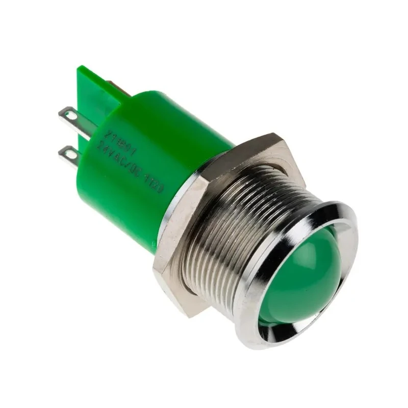 RS PRO Green Panel Mount Indicator 24 V AC/DC 20mA Solder Tab Termination Prominent Bezel 211-601