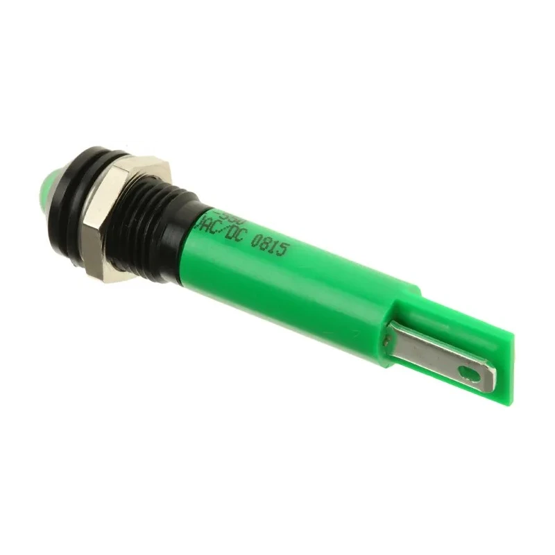 RS PRO Green Panel Mount Indicator with Prominent Bezel, IP67 Rated, 24 V AC/DC, 20mA, Solder Tab Termination 211-550