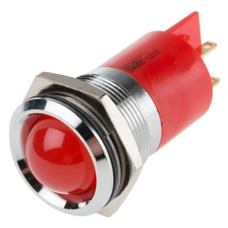RS PRO Red Panel Mount Indicator, 24 V AC/DC, 20 mA, Prominent Silver Bezel, Solder Tab Termination 211-617