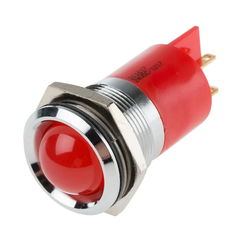 RS PRO Red Panel Mount Indicator, 24 V AC/DC, 20 mA, Prominent Silver Bezel, Solder Tab Termination 211-617