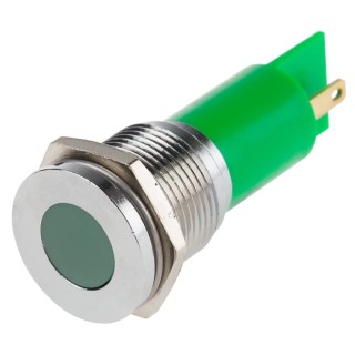 RS PRO Green Panel Mount Indicator 24 V AC/DC 20mA Solder Tab Termination IP67 Flush Bezel Silver 211-774