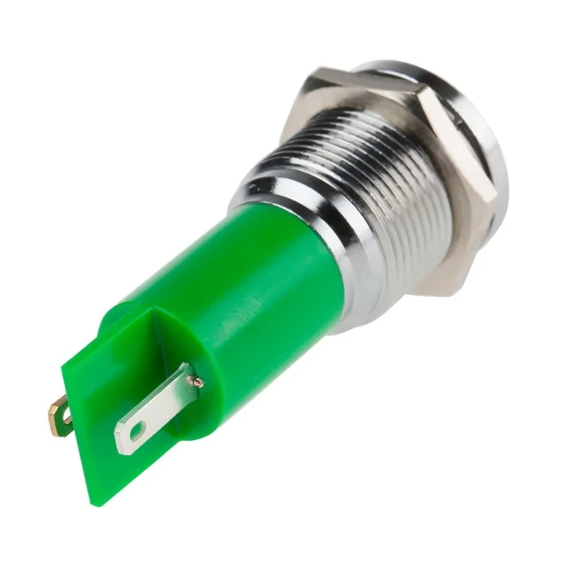 RS PRO Green Panel Mount Indicator 24 V AC/DC 20mA Solder Tab Termination IP67 Flush Bezel Silver 211-774