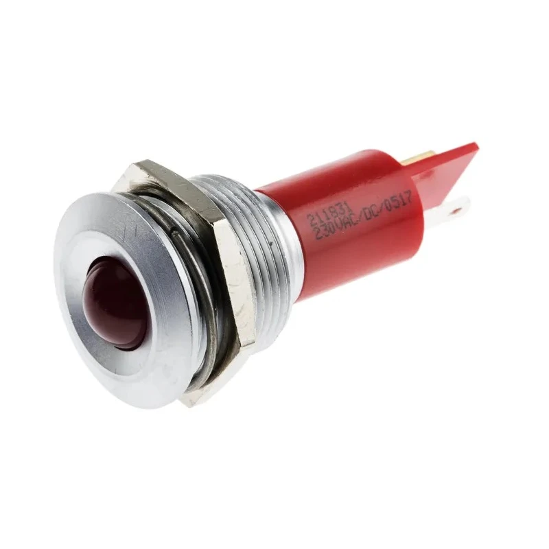RS PRO Red Panel Mount Indicator, 230 V ac/115 V dc, 3mA Current, Silver Bezel, 67.5mm Length, Model 211-831