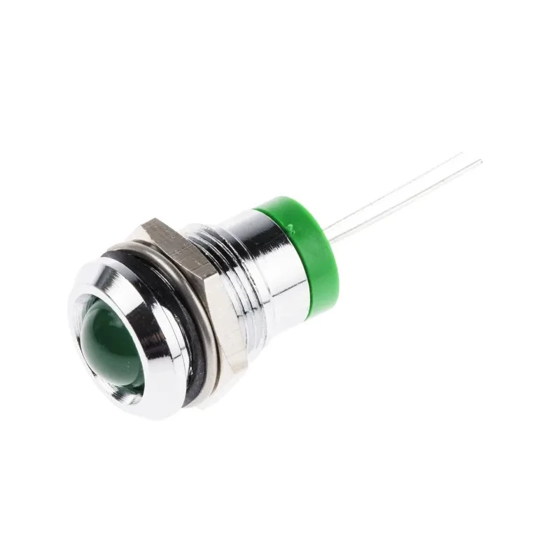 RS PRO Green Panel Mount Indicator 2V DC 20mA Prominent Bezel Silver 12 mm Mount Hole 211-948
