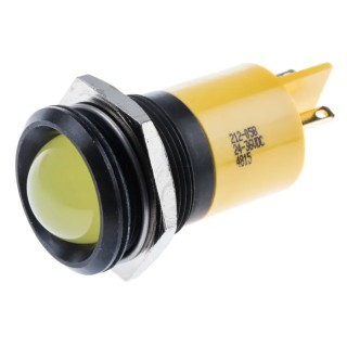 RS PRO Yellow Panel Mount Indicator 24V dc, 36V dc, 10mA, Prominent Bezel Style, 22mm Mount Hole 212-058