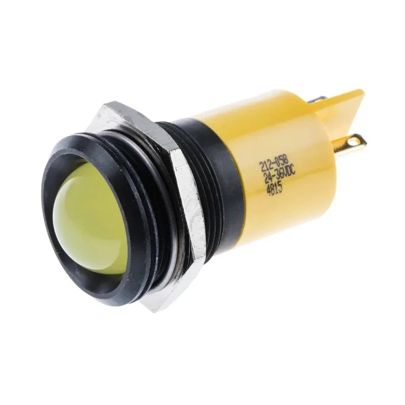 RS PRO Yellow Panel Mount Indicator 24V dc, 36V dc, 10mA, Prominent Bezel Style, 22mm Mount Hole 212-058