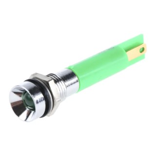 RS PRO Green Panel Mount Indicator 24V 20mA Solder Tab Termination IP67 Recessed Bezel 212-008