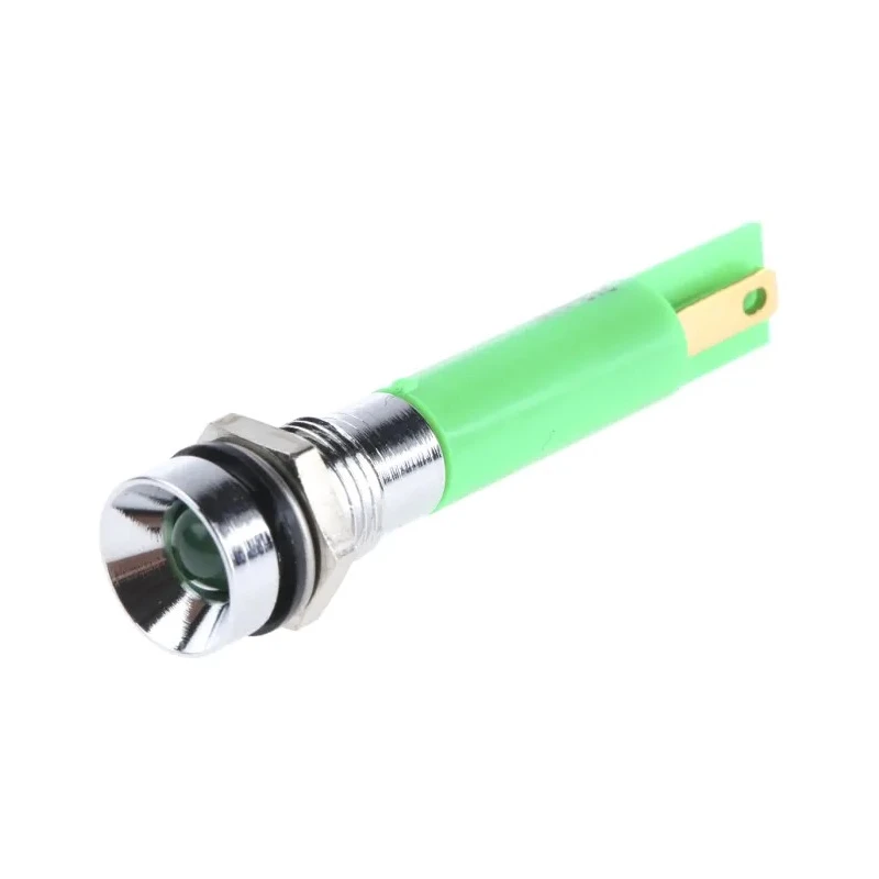 RS PRO Green Panel Mount Indicator 24V 20mA Solder Tab Termination IP67 Recessed Bezel 212-008