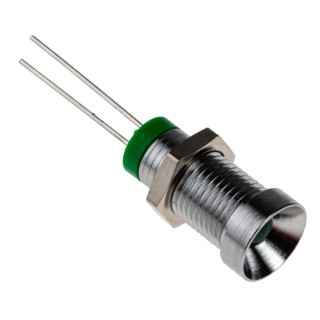 RS PRO Green Panel Mount Indicator 2V DC 20mA IP67 Recessed Bezel Silver 32mm Length 8mm Mount Hole UK IP67