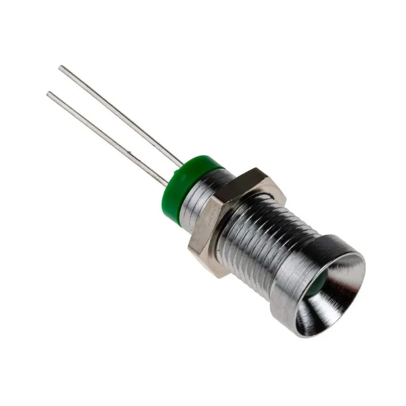 RS PRO Green Panel Mount Indicator 2V DC 20mA IP67 Recessed Bezel Silver 32mm Length 8mm Mount Hole UK IP67