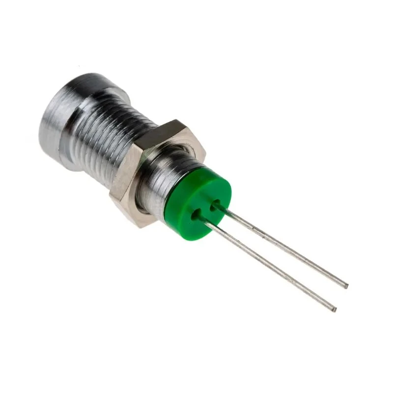 RS PRO Green Panel Mount Indicator 2V DC 20mA IP67 Recessed Bezel Silver 32mm Length 8mm Mount Hole UK IP67