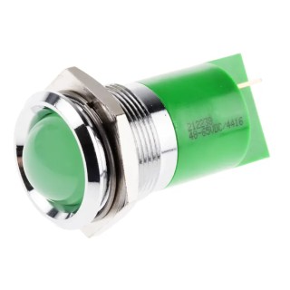 RS PRO Green Panel Mount Indicator with Prominent Silver Bezel 48V DC, 65V DC, 10mA 212-238