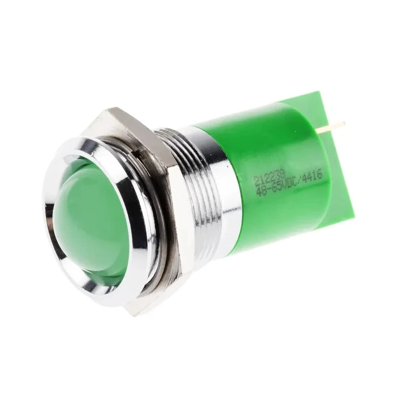 RS PRO Green Panel Mount Indicator with Prominent Silver Bezel 48V DC, 65V DC, 10mA 212-238