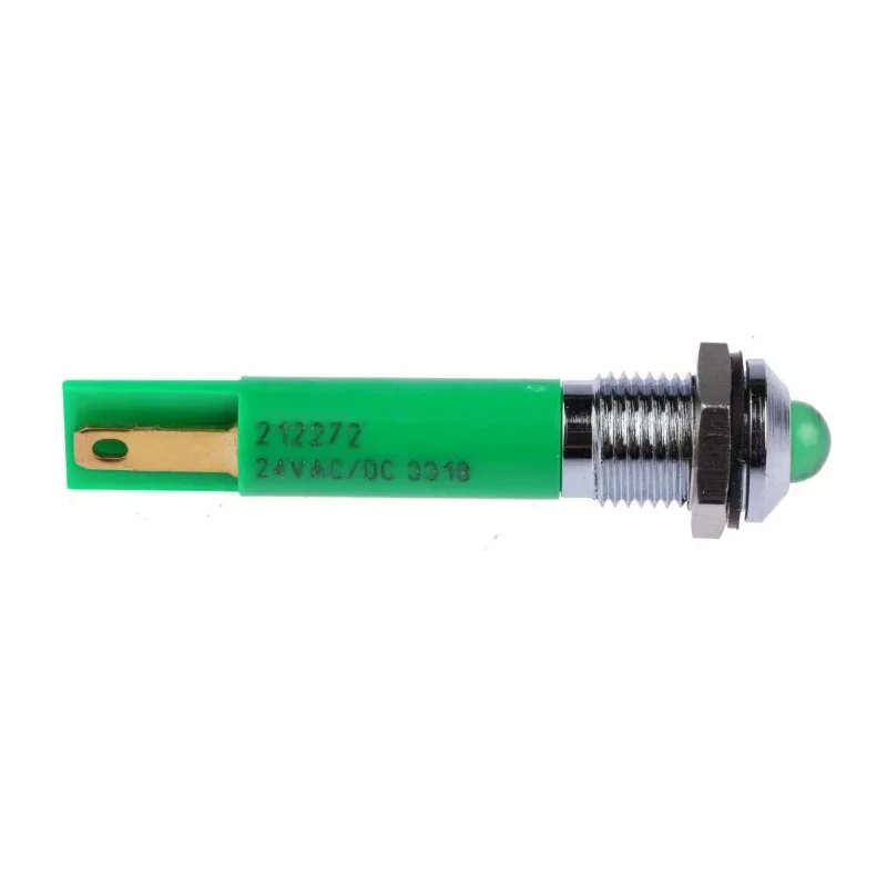 RS PRO Green Panel Mount Indicator 24V dc 17mA Solder Tab Termination IP67 Silver Bezel 212-272