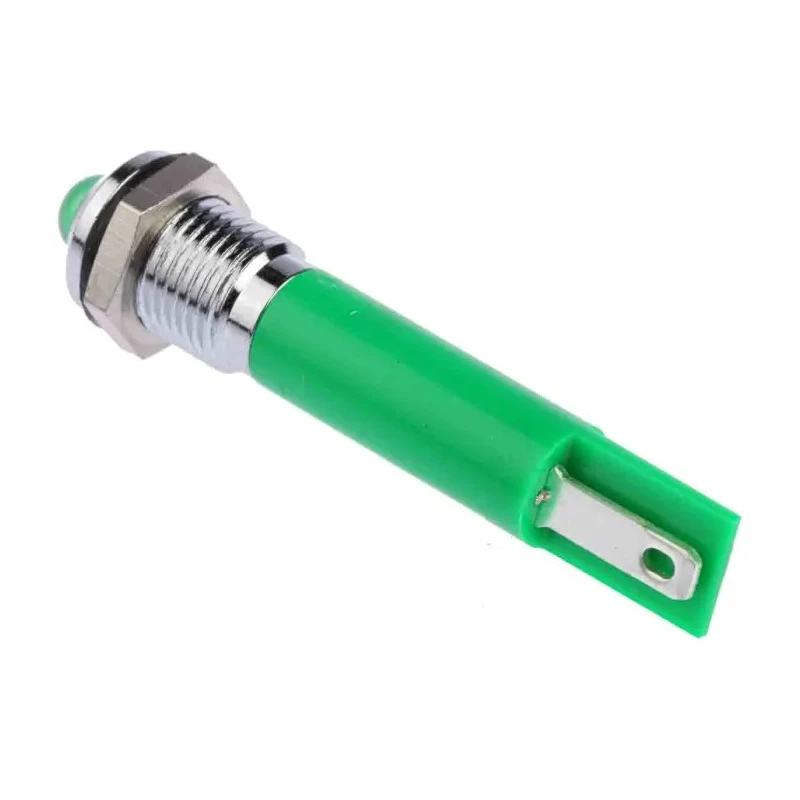 RS PRO Green Panel Mount Indicator 24V dc 17mA Solder Tab Termination IP67 Silver Bezel 212-272