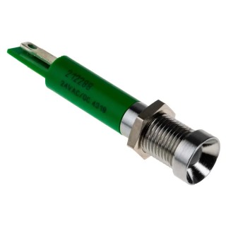 RS PRO Green LED Panel Mount Indicator 8 mm, Solder Tab Termination, IP67, 24V dc 212-288