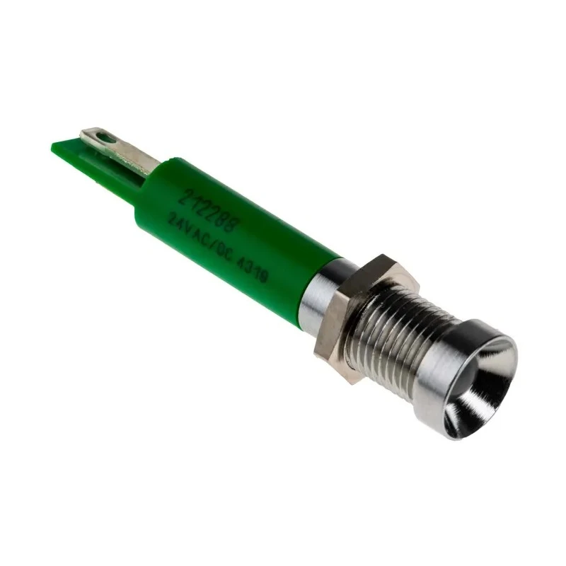 RS PRO Green LED Panel Mount Indicator 8 mm, Solder Tab Termination, IP67, 24V dc 212-288