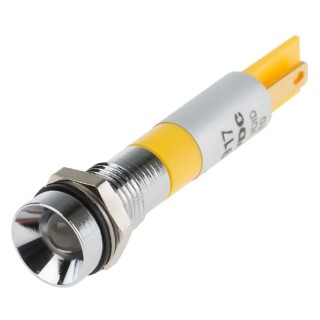 RS PRO Yellow Panel Mount Indicator 12V 20mA Solder Tab Termination IP67 Recessed 212-367