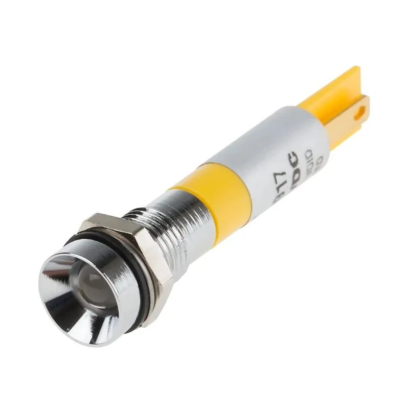 RS PRO Yellow Panel Mount Indicator 12V 20mA Solder Tab Termination IP67 Recessed 212-367