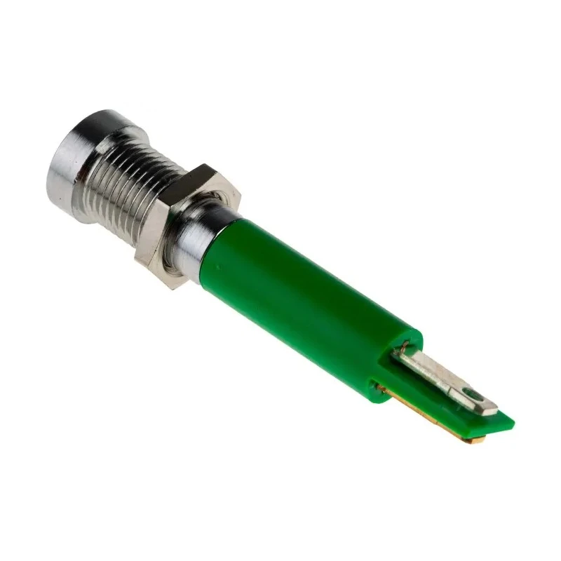RS PRO Green LED Panel Mount Indicator 8 mm, Solder Tab Termination, IP67, 24V dc 212-288