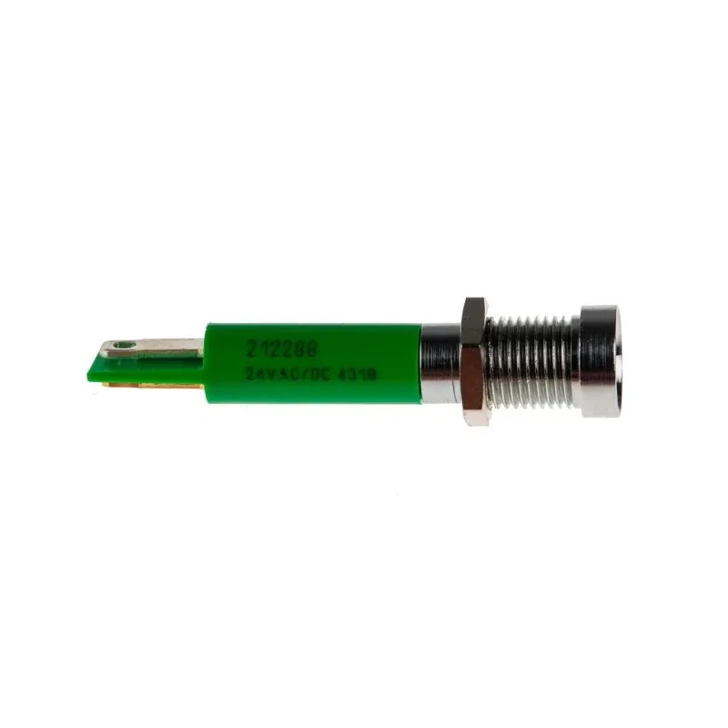 RS PRO Green LED Panel Mount Indicator 8 mm, Solder Tab Termination, IP67, 24V dc 212-288