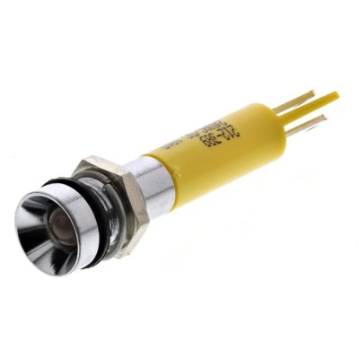 RS PRO Yellow Panel Mount Indicator 20mA Solder Tab Termination IP67 Recessed 212-389